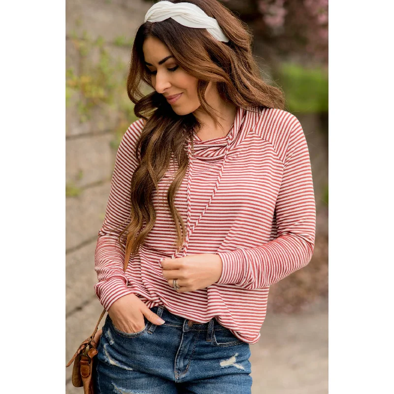 Shop Now and Save!Basic Striped Cowl Neck Sweatshirt