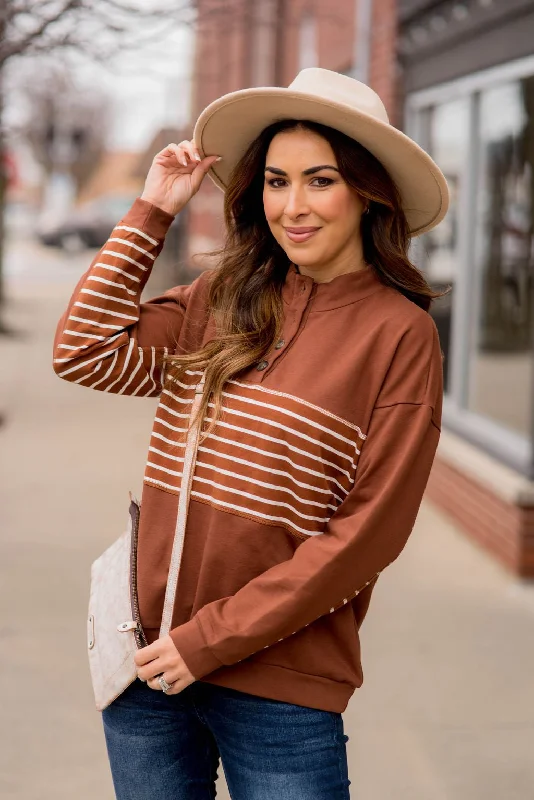 The Best Deals Won’t Wait!Button Stripe Sweatshirt