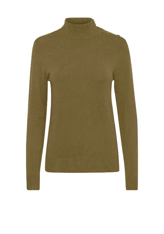 Grab Yours Before It’s Too Late!b.young Morla Button Detail Polo Neck Jumper, Olive Green