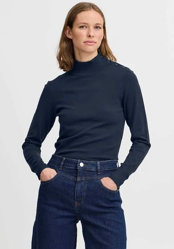 Get Ready to Save!b.young Morla Button Detail Polo Neck Jumper, Navy