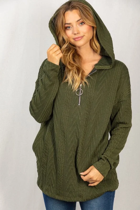 Price Drop Alert!Sweater Knit Quarter Zip Hoodie