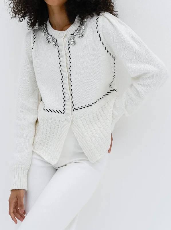 Your Shopping Spree Starts Here!Camille Jewelled Cotton Cardigan | Ivory Cream