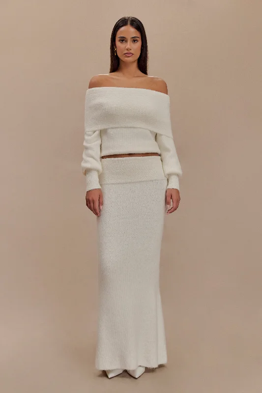 Seasonal Sale – Shop Now!Charlotte Knit Maxi Skirt With Overlay - Ivory