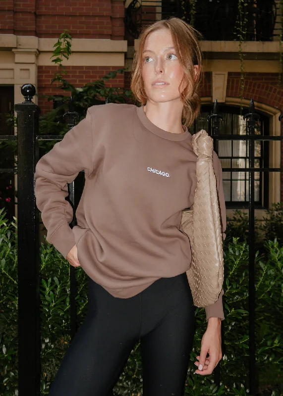 Huge Savings – Act Now!Chicago. Embroidered Crewneck - Walnut & White
