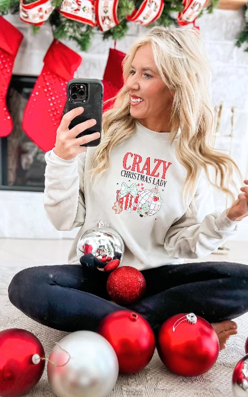 Lowest Prices Guaranteed!Crazy Christmas Lady Crewneck Sweatshirt**
