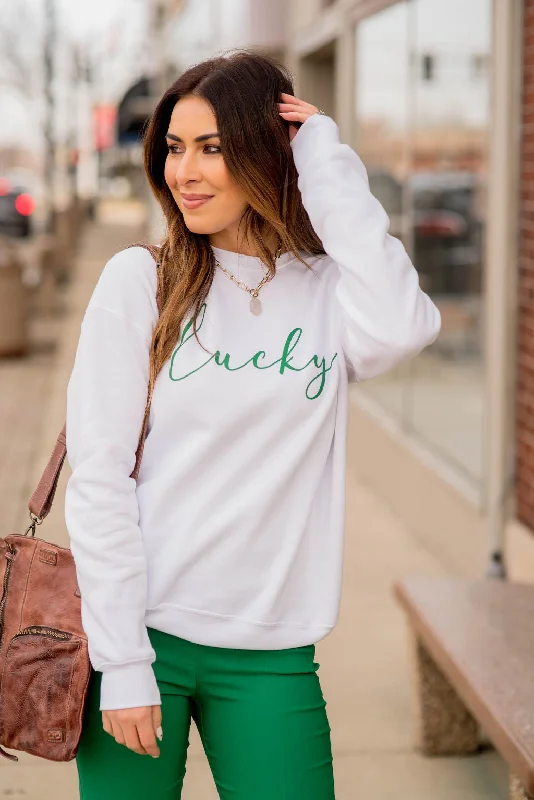 Flash Deals – Act Quickly!Cursive Lucky Graphic Crewneck