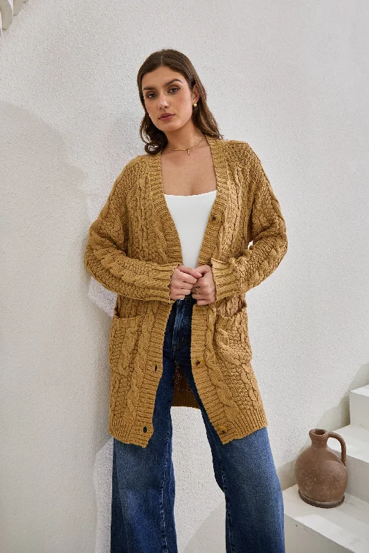Steals and Deals Await!Dawn Mocha Longline Cable Knit Cardigan
