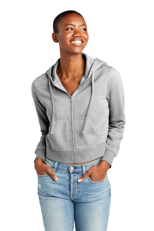 Save Money, Shop Happy!District Womens V.I.T. Fleece Full Zip Hooded Sweatshirt Hoodie - Heather Light Grey