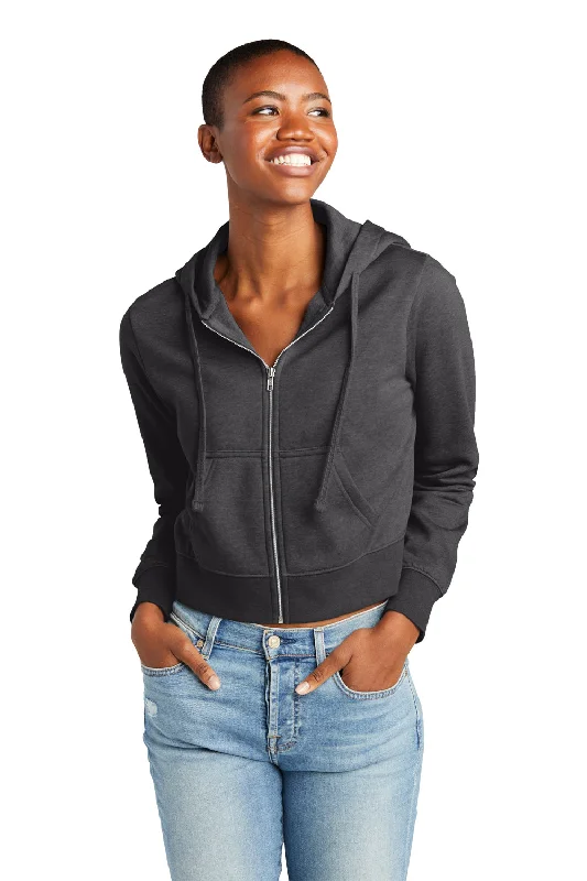 Everything Must Go!District Womens V.I.T. Fleece Full Zip Hooded Sweatshirt Hoodie - Heather Charcoal Grey