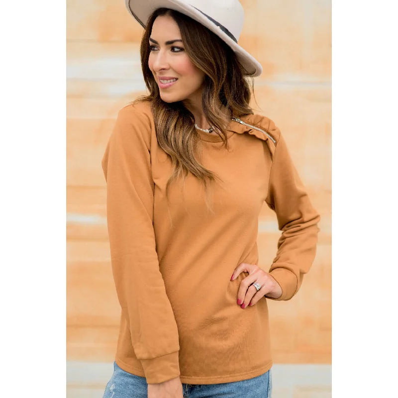 Best Offers of the Month!Frills Shoulder Zipper Accent Sweatshirt