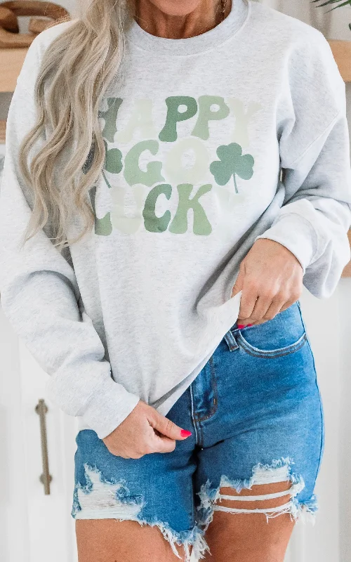 Every Deal is a Steal!Happy Go Lucky Graphic Crewneck Sweatshirt