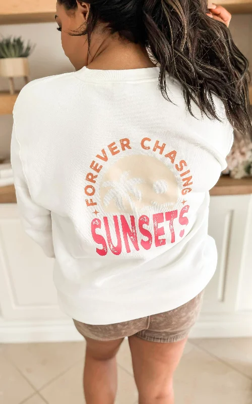 New Discounts Just Dropped!Ivory FOREVER CHASING SUNSETS Graphic Crewneck Sweatshirt** New Discounts Just Dropped!Ivory FOREVER CHASING SUNSETS Graphic Crewneck Sweatshirt**