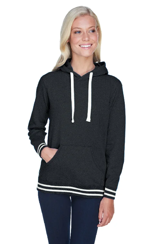 Flash Sale – Act Fast!J America Womens Relay Sueded Fleece Hooded Sweatshirt Hoodie - Black/White