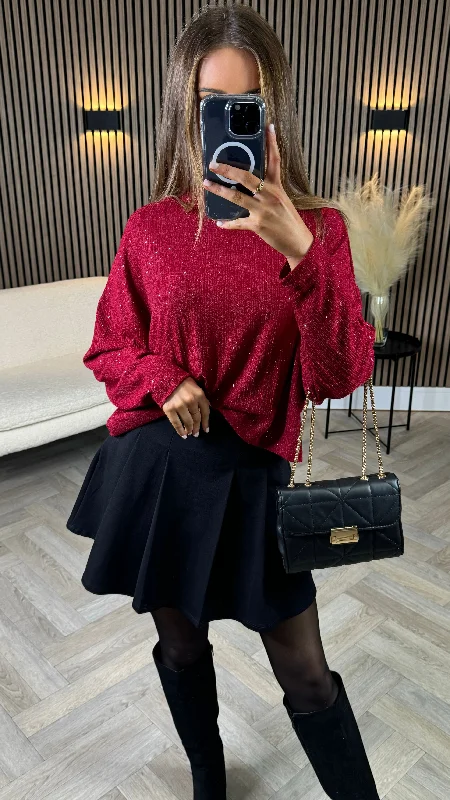 Flash Deals – Act Quickly!Jasmine Burgundy Sparkle Detail Polo Neck Jumper
