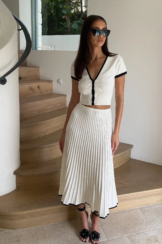Steals and Deals Await!Jolene Contrast Rib Knit Midi Skirt - White