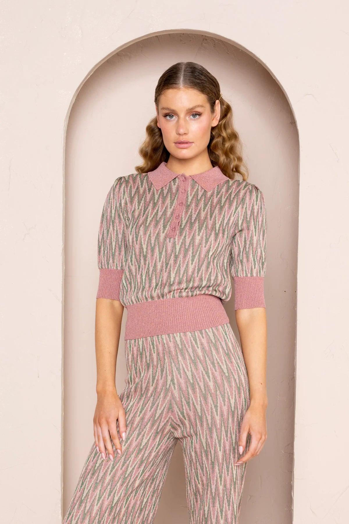 Your Favorite Items on Sale Now!Kachel Minnie Polo Knit Top in Roseglow Zig