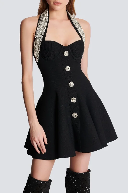 Amazing Prices You Can’t Resist!Leticia Crystal Halter Mini Bandage Dress