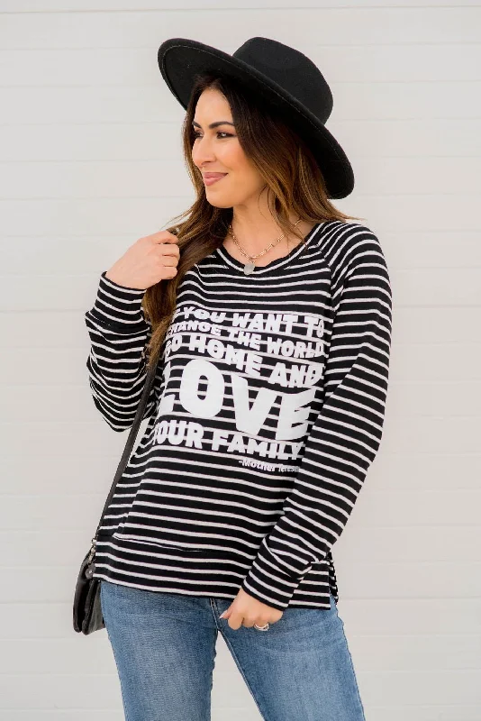 One Day Only – Huge Savings!Love Your Family Striped Graphic Sweatshirt