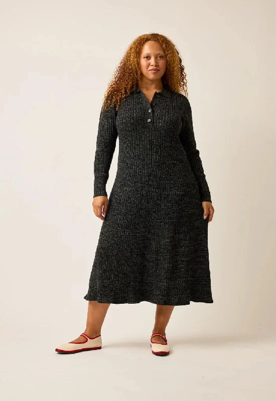 Price Drop Alert!Nancybird Simona Long Sleeve Rib Dress in Black Melange
