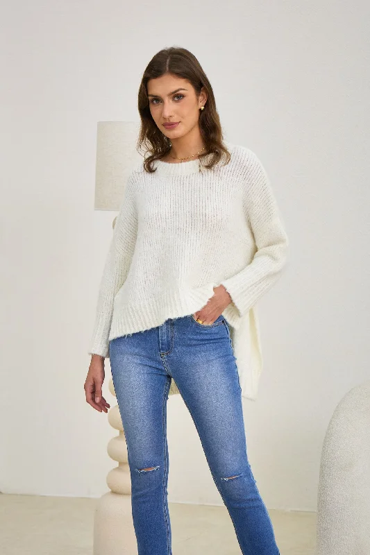 The Best Deals Won’t Wait!Nora Off-White Step Hem Knit Sweater