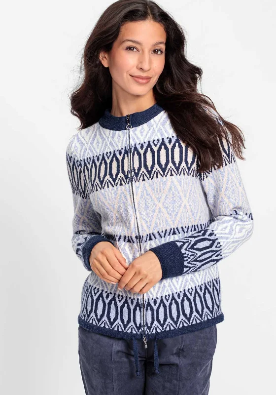 Exclusive Deals Just for You!Olsen Henny Nordic Jacquard Zip Through Cardigan, Blue