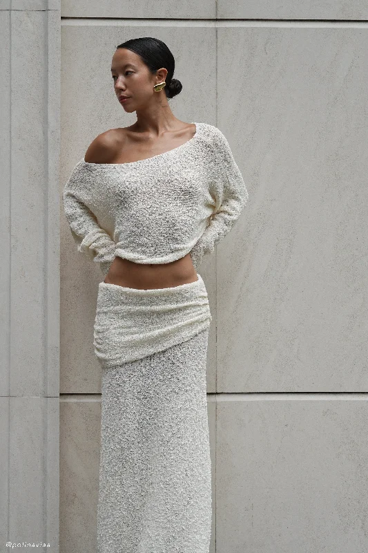 Your Dream Deal is Here!Petra Ruched Knit Maxi Skirt - Ivory