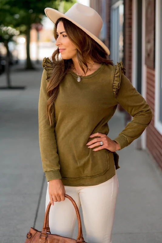Your Shopping Wish, Our Discount Command!Posh Raw Ruffle Edged Crewneck