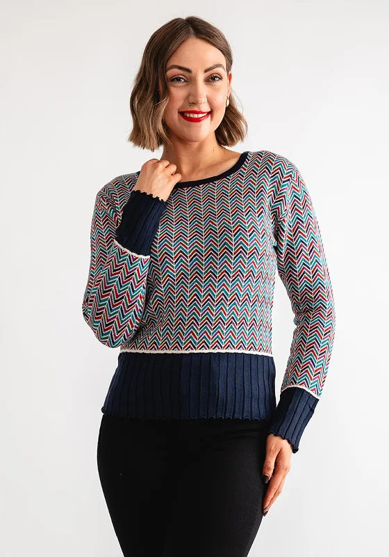 Save Money, Shop Happy!Pretty Vacant Chevron Rib Sweater, Multi-Coloured