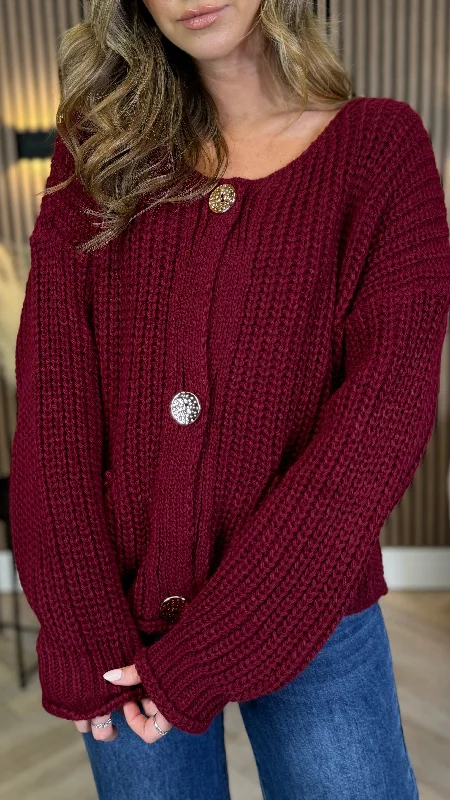 Huge Price Cuts Await!Quentin Burgundy Chunky Knit Cardigan