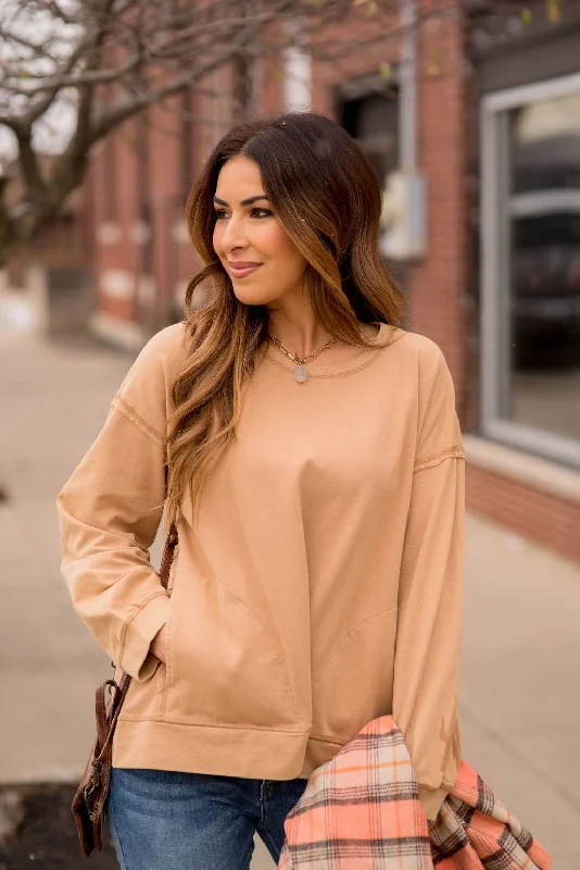 Limited Time Offer!Raw Edge Pocket Sweatshirt