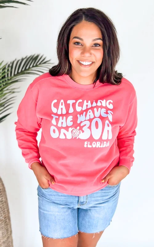 Snag the Best Prices Now!Salmon Catching the Waves on 30A Graphic Crewneck Sweatshirt - Final Sale Snag the Best Prices Now!Salmon Catching the Waves on 30A Graphic Crewneck Sweatshirt - Final Sale