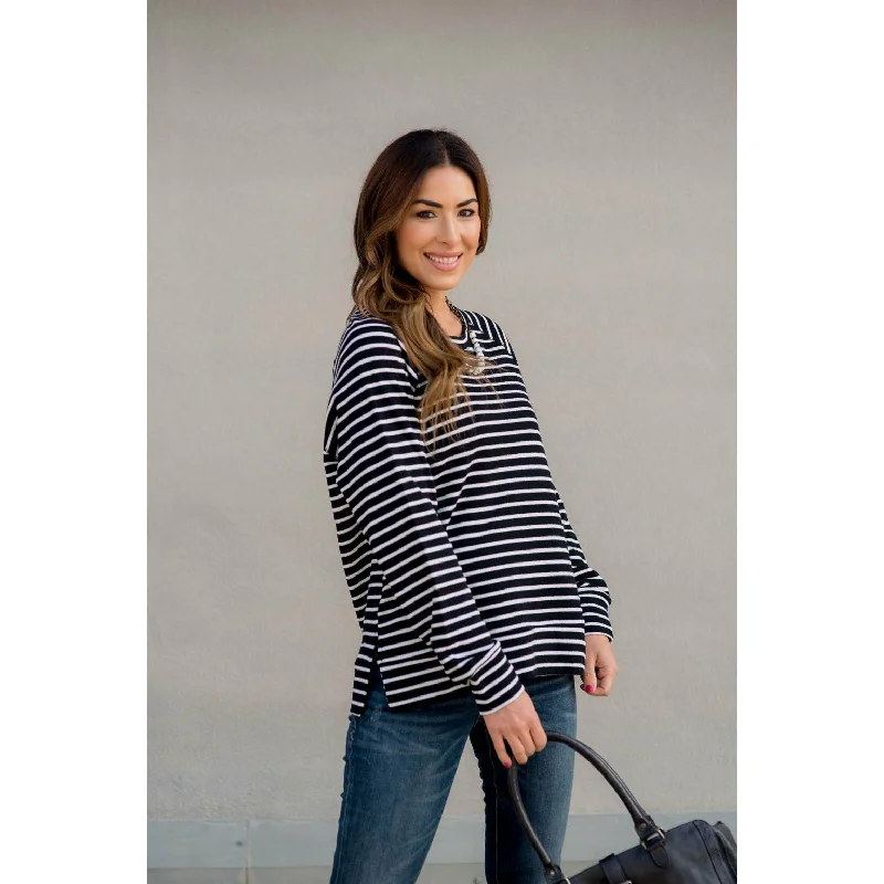 Limited Edition, Limited Price!Sassy Side Split Striped Sweatshirt