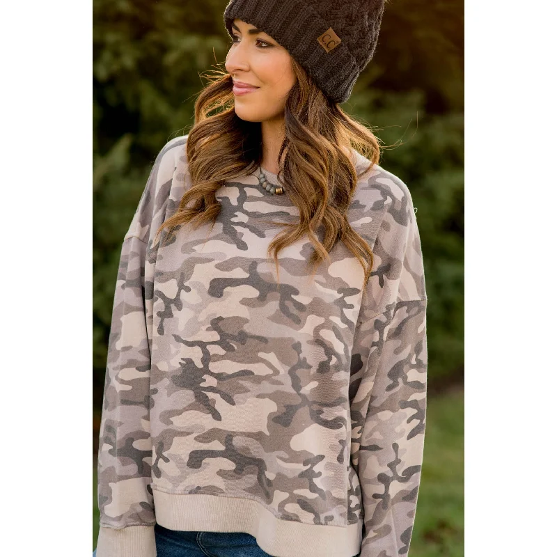 Find the Best Deals Here!Solid Trim Camo Sweatshirt