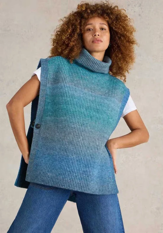 Buy More, Pay Less!White Stuff Spacedye Knitted Poncho. Blue Multi