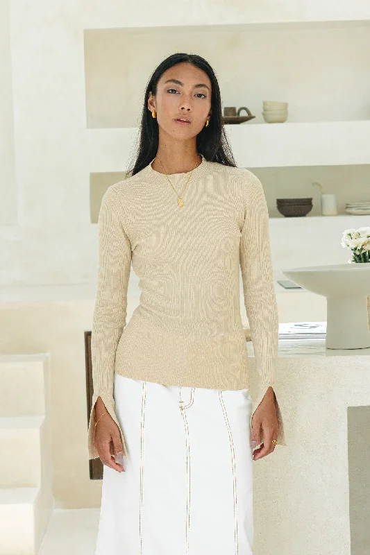 Shop Before It’s Gone!Vikki Beige Long Sleeve Knit Top