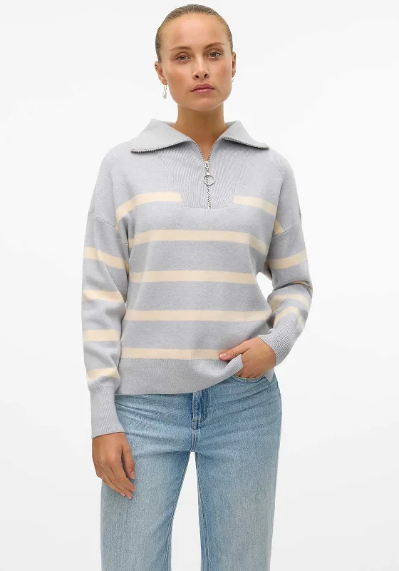 Save More When You Shop More!Vero Moda Saba Striped Zip Neck Pullover, Grey