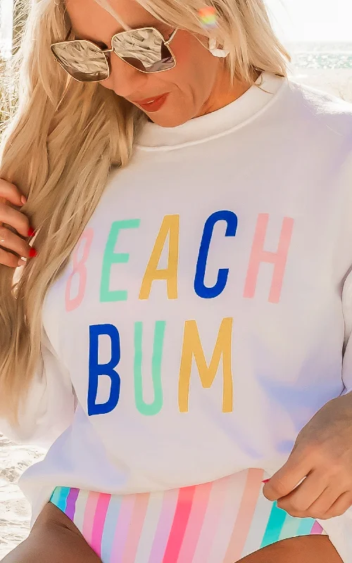 New Discounts Just Dropped!White Beach Bum Graphic Crewneck Sweatshirt**