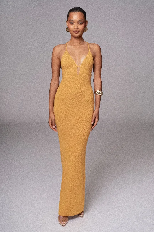 Save Money, Shop Happy!Yellow Sun Rays Knit Maxi Dress