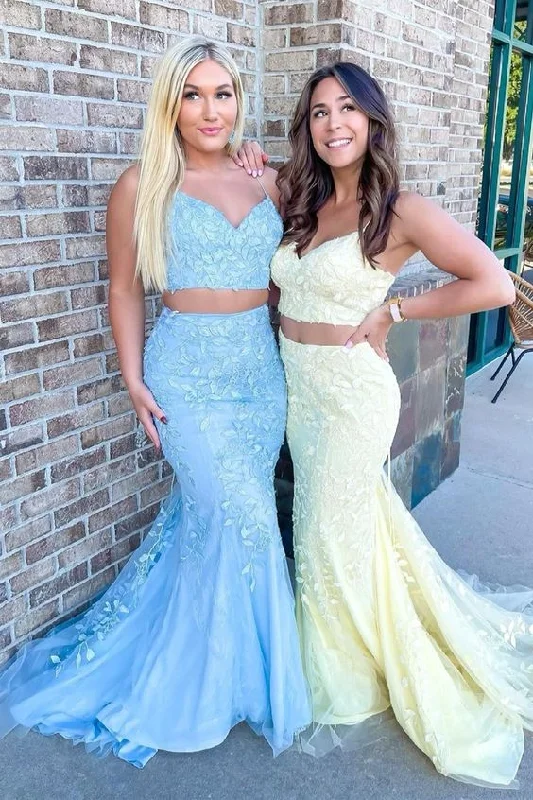 One Click Away from Big Savings!2022 two piece lace appliques long prom dress features with spaghetti straps and mermaid skirt cg22518 One Click Away from Big Savings!2022 two piece lace appliques long prom dress features with spaghetti straps and mermaid skirt cg22518