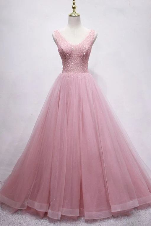 Save More with Every Purchase!A-line blush pink tulle long party prom dress with beaded bodice cg21520 Save More with Every Purchase!A-line blush pink tulle long party prom dress with beaded bodice cg21520