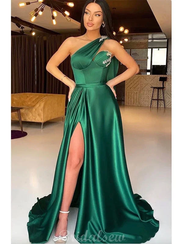 Steals and Deals Await!A-line One Shoulder Green Satin Modest Women Long Evening Prom Dresses PD580 Steals and Deals Await!A-line One Shoulder Green Satin Modest Women Long Evening Prom Dresses PD580