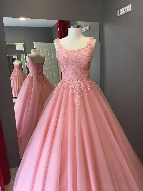 Hurry! While Supplies Last!A-line pink tulle and lace appliques long prom dress cg21517 Hurry! While Supplies Last!A-line pink tulle and lace appliques long prom dress cg21517