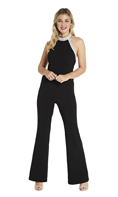 Save More Than Ever!Adrianna Papell - AP1E204372 Pearl Beaded High Halter Jumpsuit