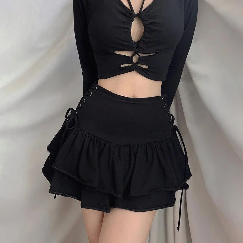 Best Deals Just for You!Goth Dark Mini Skirt Lace Pleated Lolita High Japanese Harajuku Sweet Plaid Cake Charming Waist Gothic Girls