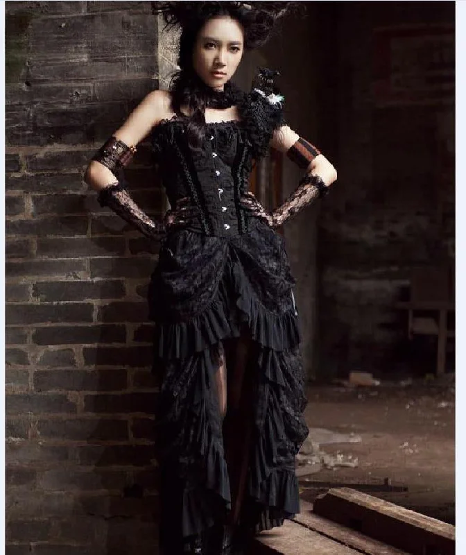Hottest Discounts of the Year!Women Retro New Lace Long Ruffle Victorian SteamGothic Dress Goth Up Skirt