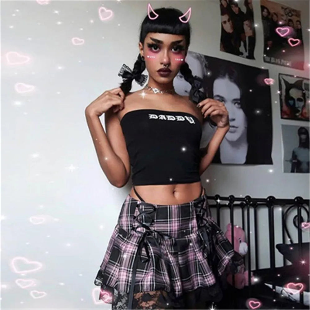 Everything Must Go!Gothic Harajuku Skirt Mini Y2K High Sexy Streetwear Mall Women Summer Grunge Vintage Bandage Waist Lace Everything Must Go!Gothic Harajuku Skirt Mini Y2K High Sexy Streetwear Mall Women Summer Grunge Vintage Bandage Waist Lace