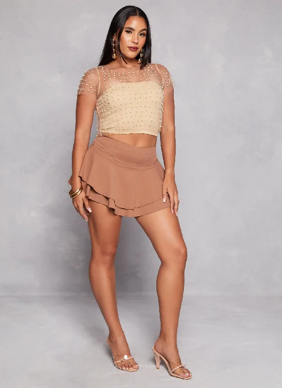 Hottest Discounts of the Year!Crepe Knit Tiered Mini Skirt