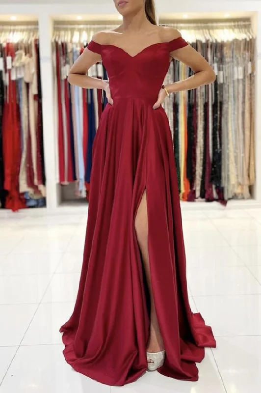 Limited Stock Available!Burgundy satin long A line prom dress simple evening dress   cg21463