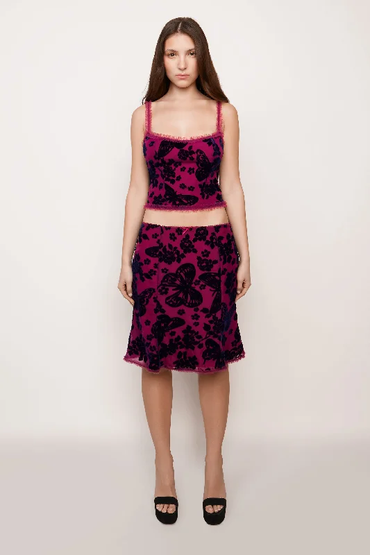 Limited Time Offer!Butterfly Velvet Burnout Low Rise Midi Skirt