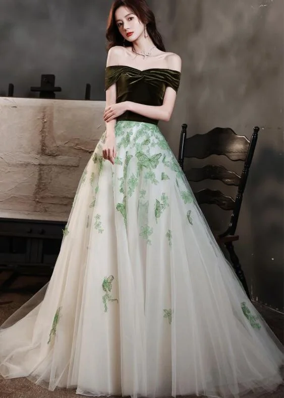 The Sale You’ve Been Waiting For!Charming Tulle And Velvet With Flower Applique Long Formal prom Gown, Off Soulder Eevning Dresses cg21568 The Sale You’ve Been Waiting For!Charming Tulle And Velvet With Flower Applique Long Formal prom Gown, Off Soulder Eevning Dresses cg21568